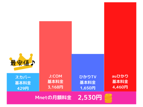 Mnetを視聴した場合の月額料金比較