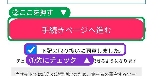 スカパー!かんたんナビ。先に同意のチェックを入れてから手続きページへ進むを押す